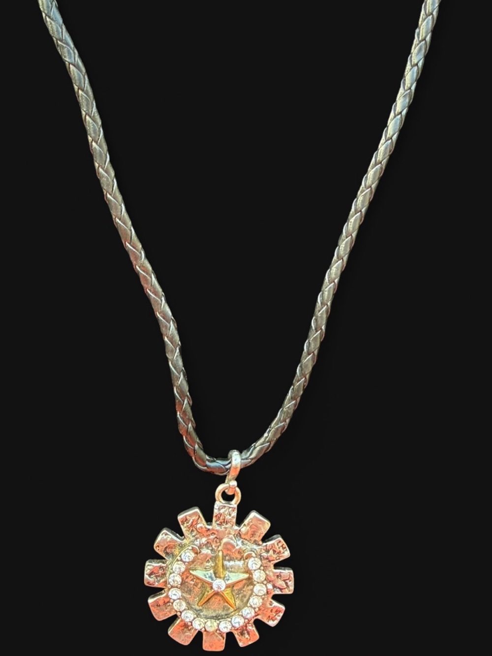 Rose Gold Star Gear Pendant Necklace with Crystal Halo